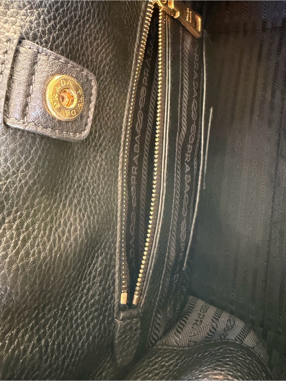 Prada Black Pebbled Leather Satchel with Front Zip Pocket - Picture 4 of 16